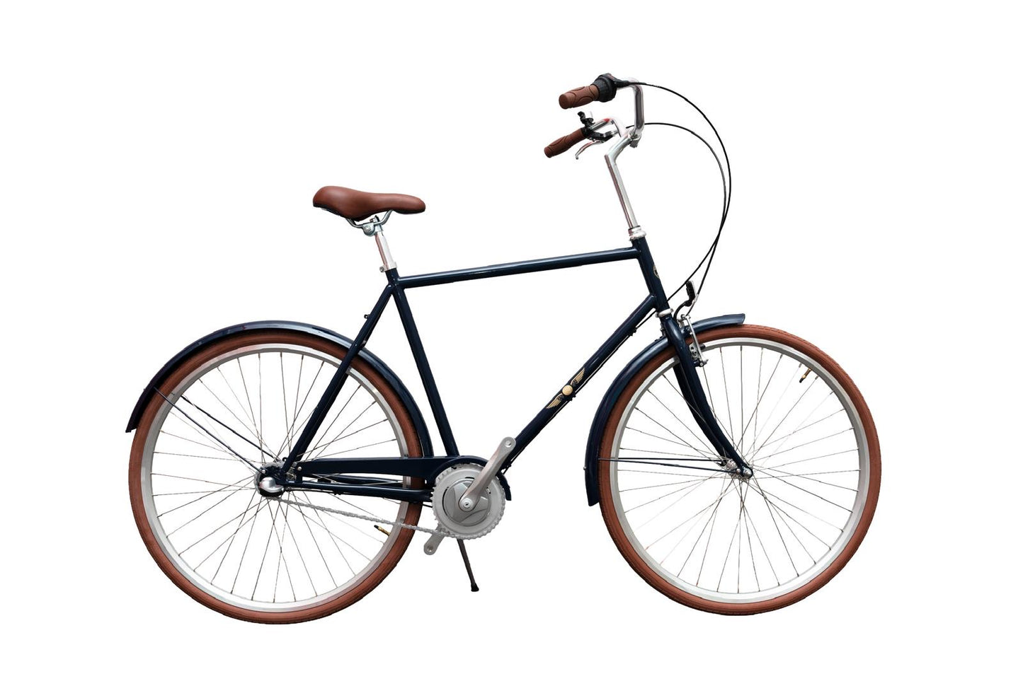 Velo Style Mørkeblå Herrecykel - Retro Design 3 Gear med Brune Detaljer